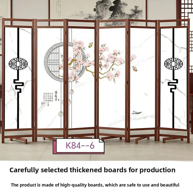 Paravent chinois 6 panneaux bois imprimé motifs asiatiques