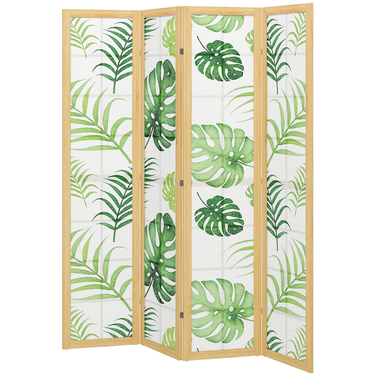Paravent 4 panneaux imprimé palmiers tropicaux cadre bois de pin
