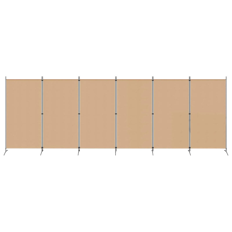 Paravent 6 Panneaux Tissu Beige Cadre Métal 520 x 180 cm