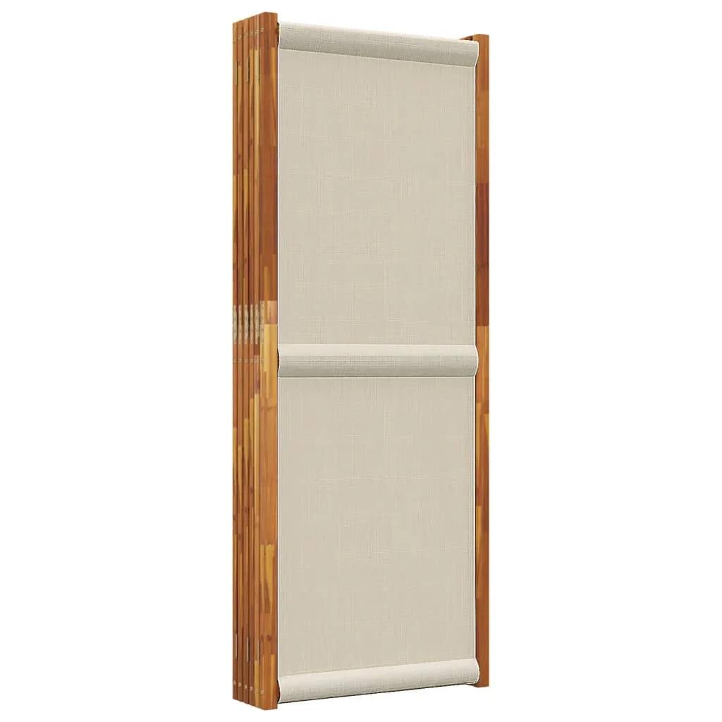 Paravent 6 Panneaux Acacia Toile Écru 420 x 180 cm