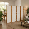 Paravent 4 Panneaux Bois d'Acacia Textilène Crème 280 x 180 cm