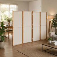 Paravent 4 Panneaux Bois d'Acacia Textilène Crème 280 x 180 cm