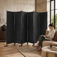 Paravent 6 Panneaux sur Roulettes Tissu Anthracite 335 x 173 cm