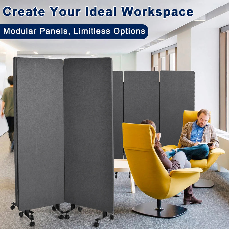 Cloison acoustique 3 panneaux gris foncé sur roulettes, pour un open space