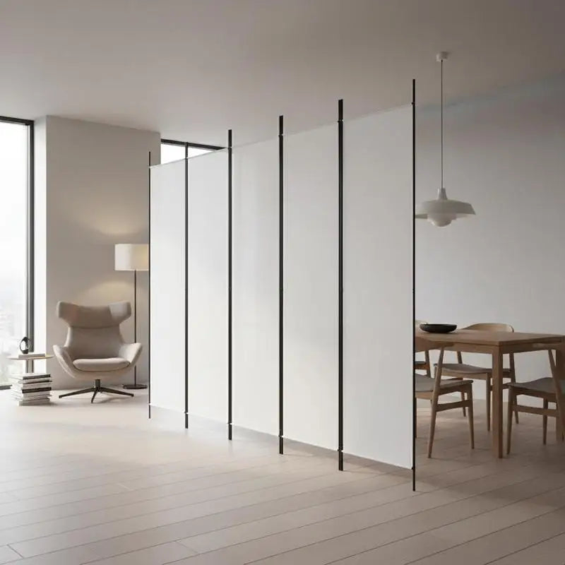 Paravent 5 Panneaux Tissu Blanc Montants Noirs 250 x 200 cm