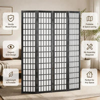 Paravent japonais pliable 4 panneaux cadre noir tissu blanc, pour préserver son intimité