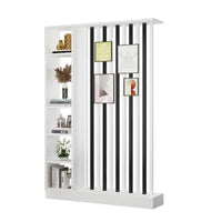 Étagère séparatrice de pièce à lames verticales blanc noir gris, dimensions 205 cm