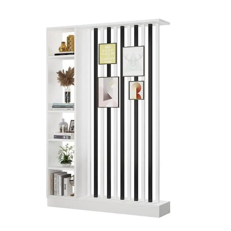 Étagère séparatrice de pièce à lames verticales blanc noir gris, dimensions 205 cm