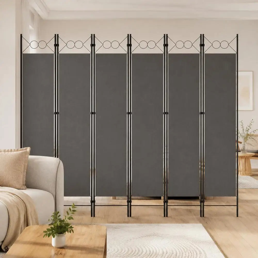 Paravent 6 panneaux tissu anthracite cadre métal