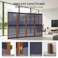 Paravent 4 Panneaux Acacia et Textilène Bleu Foncé 280 x 180 cm