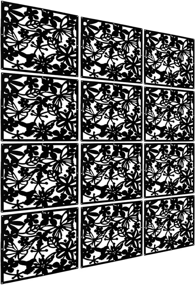 Cloison amovible 12 panneaux PVC suspendus blanc noir, coloris noir, 12 panneaux ajourés