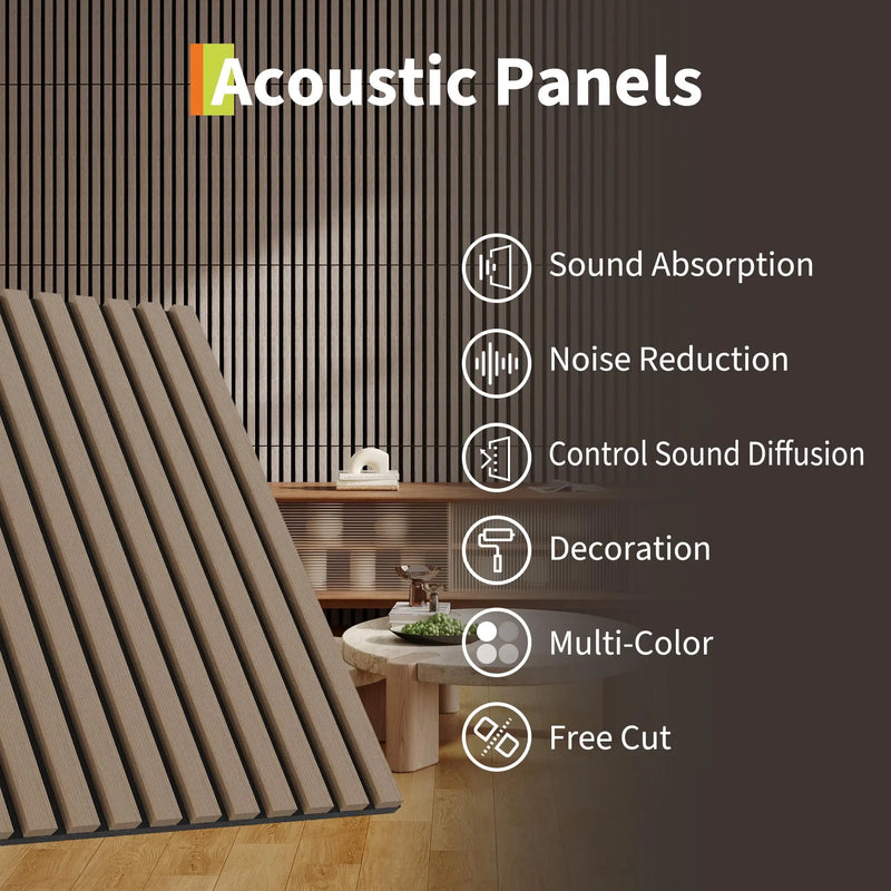 Panneau Acoustique Mural à Lattes Bois 60 x 60 cm, Lot de 6, 8 ou 10