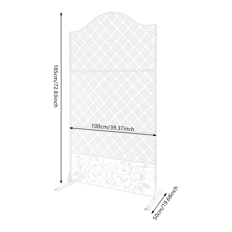 Paravent blanc acier treillis arqué frise florale autoportant, pour aménager un coin dressing