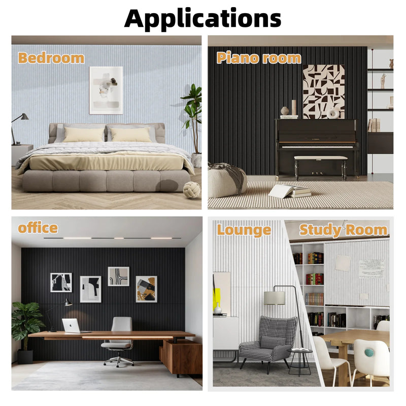 Panneau Acoustique Autocollant Polyester à Rainures 60 x 30 cm, Lot de 4