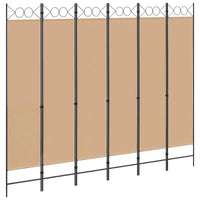 Paravent 6 Panneaux Tissu Beige Cadre Métal Noir 240 x 200 cm