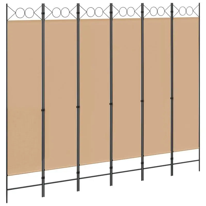Paravent 6 Panneaux Tissu Beige Cadre Métal Noir 240 x 200 cm