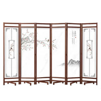 Paravent chinois 6 panneaux bois imprimé motifs asiatiques, pour un salon