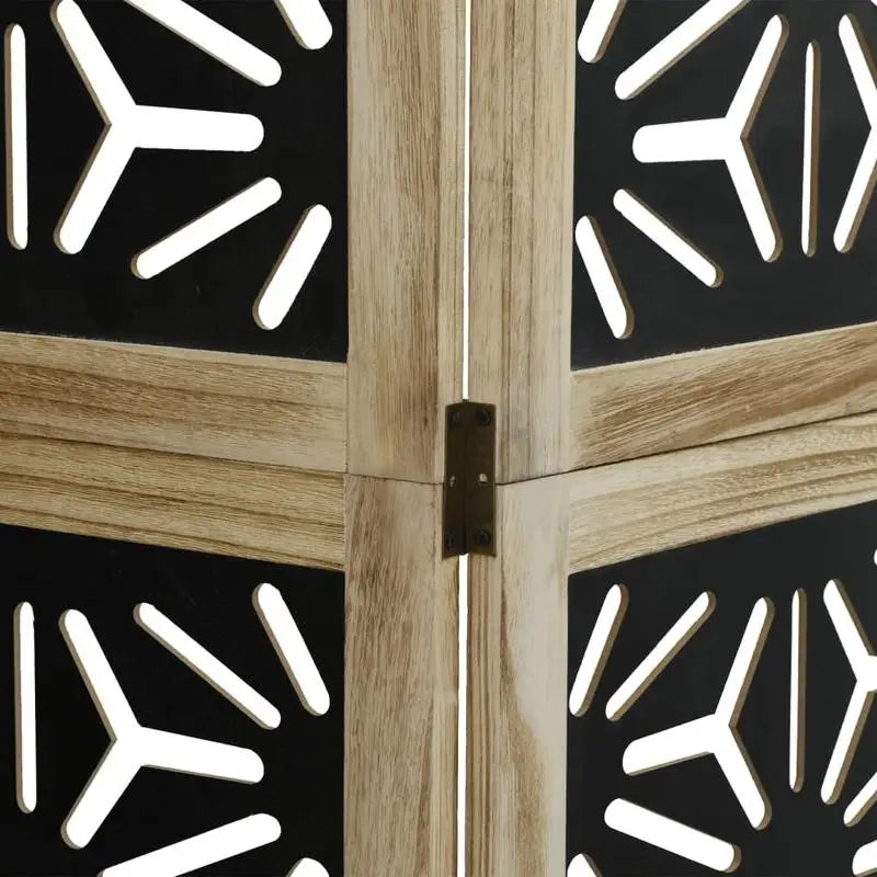 Paravent 4 Panneaux Bois de Paulownia Ajouré Noir Motif Géométrique 180 cm