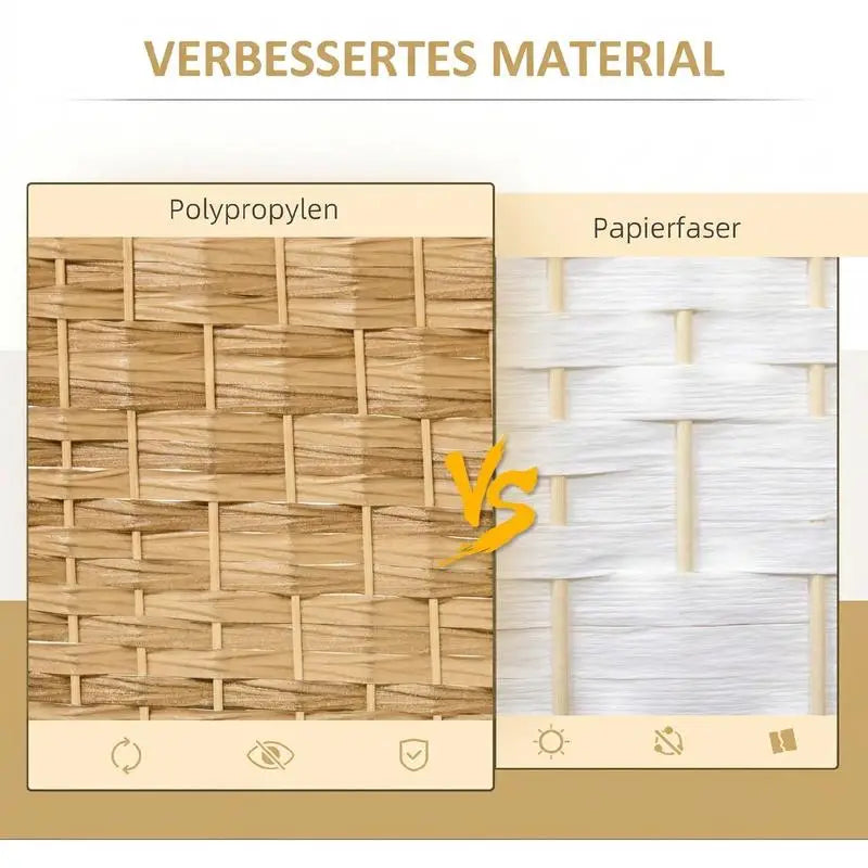 Paravent 6 Panneaux Tressé Polypropylène Cadre Bois Naturel 270 x 180 cm