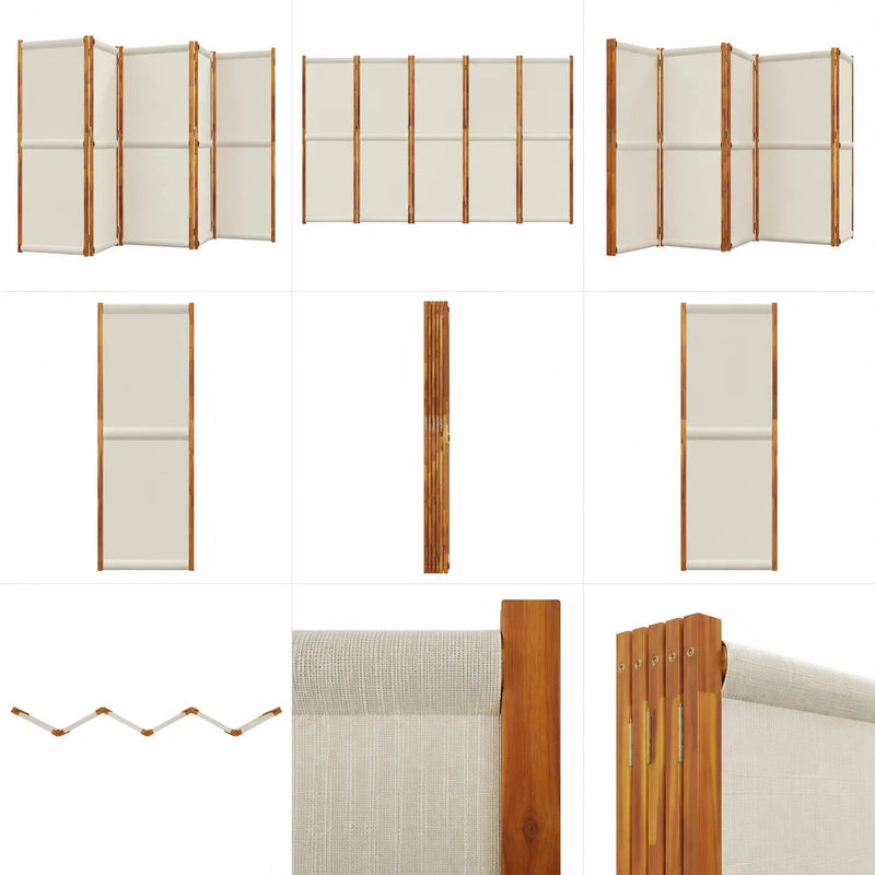 Paravent 6 panneaux acacia toile écru, pour préserver son intimité