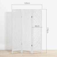 Paravent 3 Panneaux Bois Ajouré Rosace Blanc 120 x 170 cm