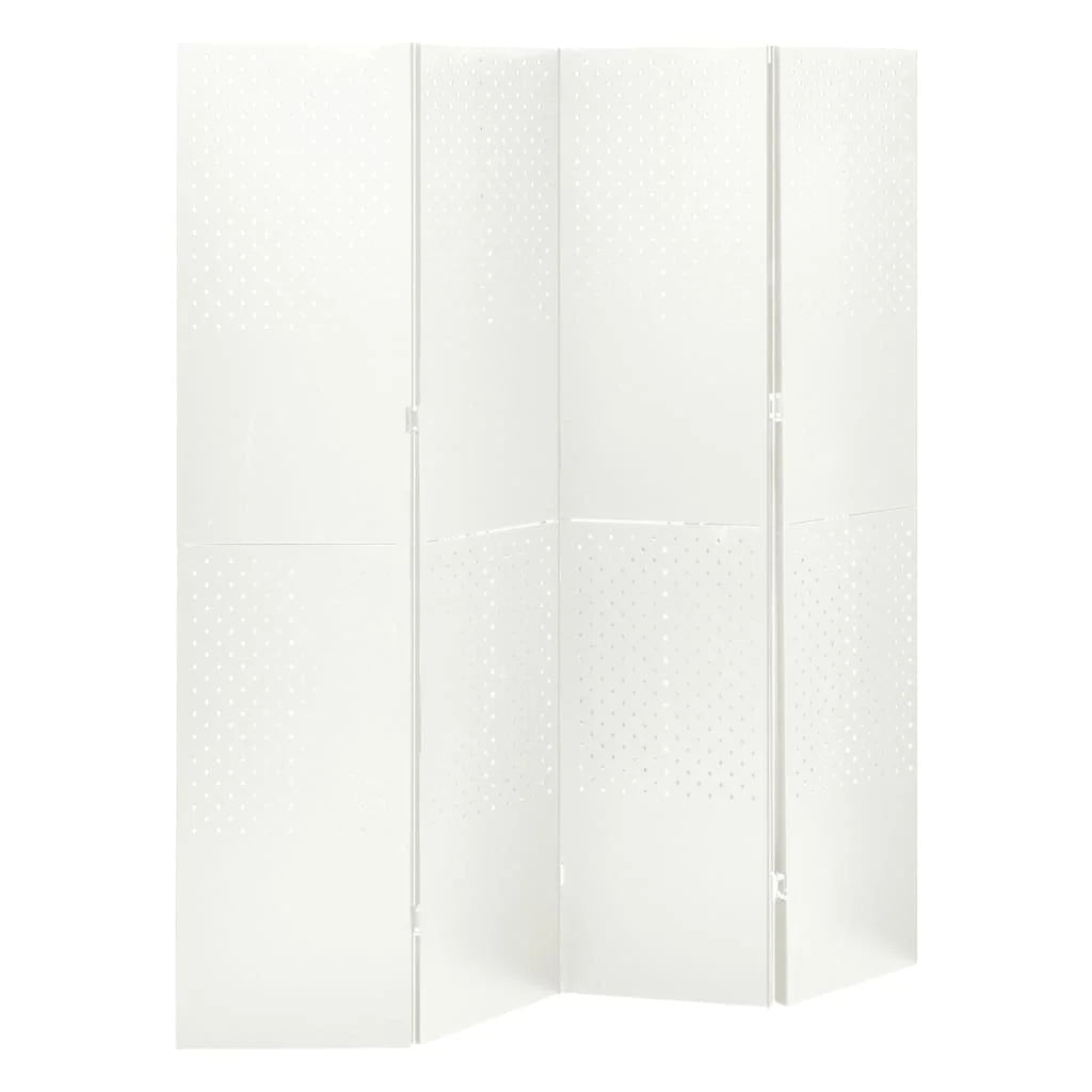 Paravent 4 Panneaux Acier Blanc Perforé 160 x 180 cm