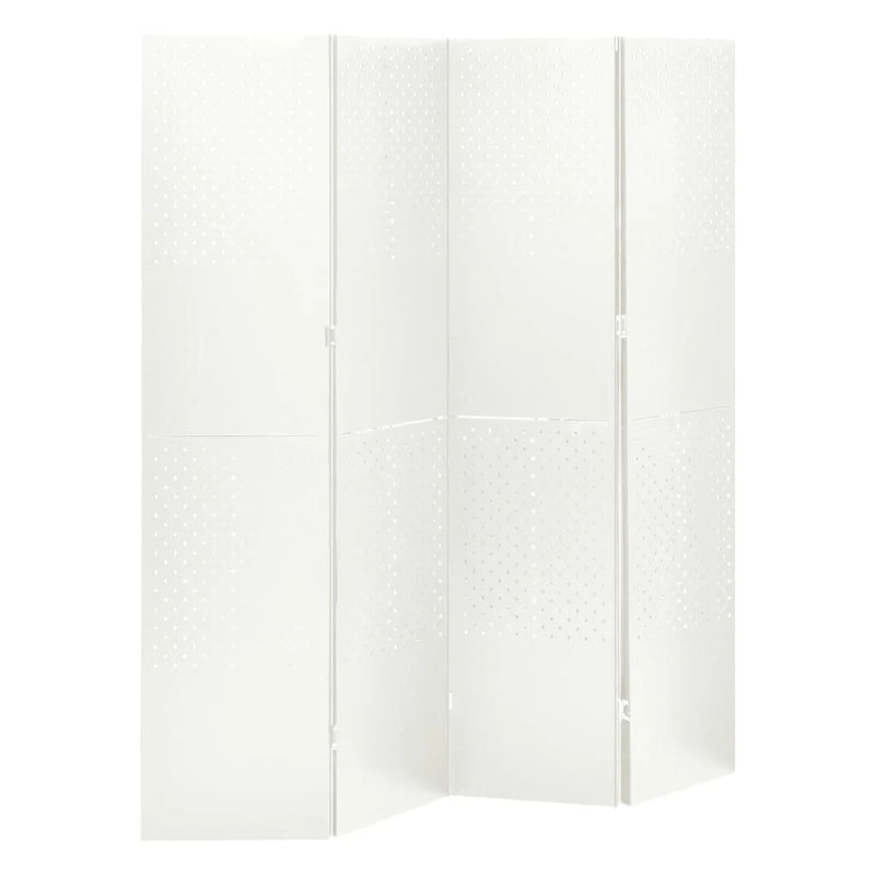 Paravent 4 Panneaux Acier Blanc Perforé 160 x 180 cm