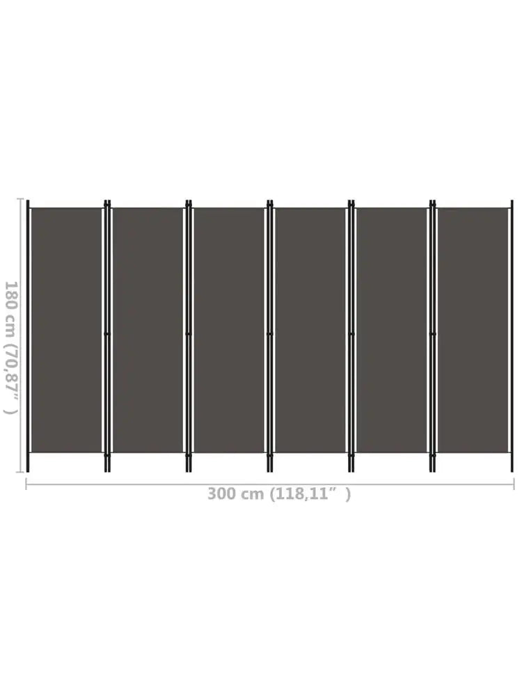 Paravent 6 Panneaux Autoportant Tissu Anthracite 300 x 180 cm