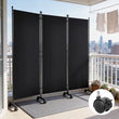Paravent 3 Panneaux Pliable sur Roulettes à Freins Noir 259 x 183 cm