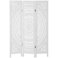 Paravent 3 Panneaux Bois Ajouré Rosace Blanc 120 x 170 cm