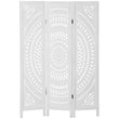 Paravent 3 Panneaux Bois Ajouré Rosace Blanc 120 x 170 cm