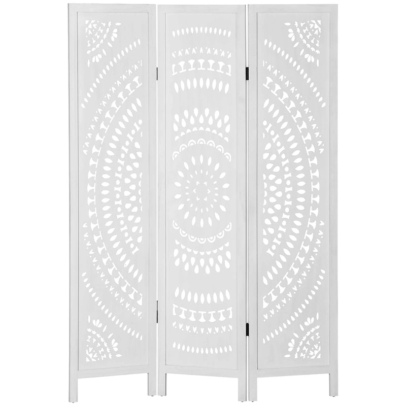 Paravent 3 Panneaux Bois Ajouré Rosace Blanc 120 x 170 cm