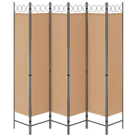Paravent 6 Panneaux Tissu Beige Cadre Métal Noir 240 x 200 cm