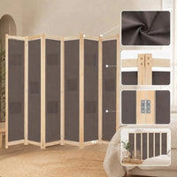 Paravent 6 Panneaux Bois et Tissu Marron 240 x 170 cm