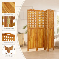 Paravent 4 Panneaux Acacia Massif Treillis Naturel 162 x 180 cm
