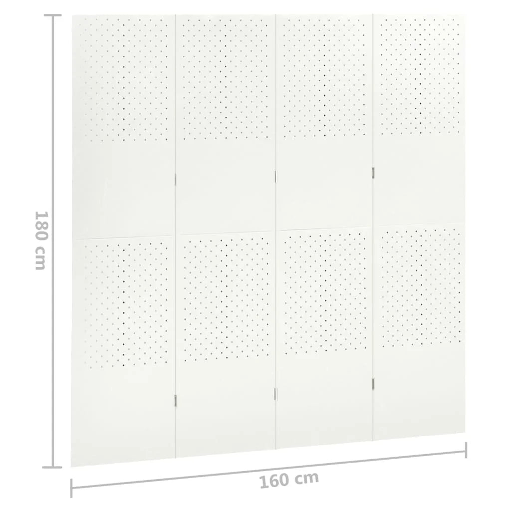 Paravent 4 Panneaux Acier Blanc Perforé 160 x 180 cm