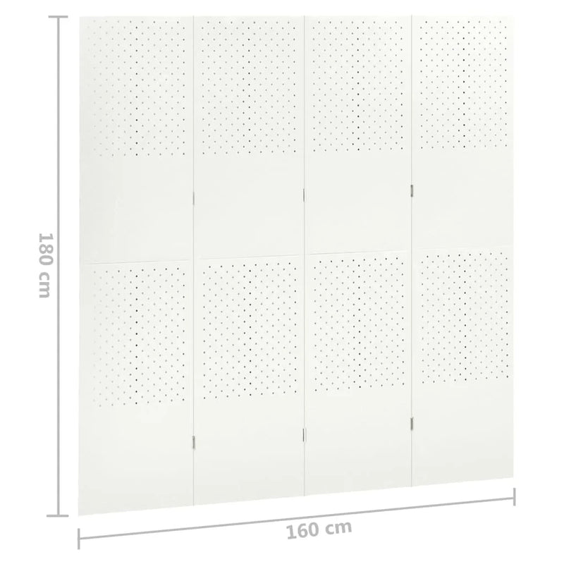Paravent 4 Panneaux Acier Blanc Perforé 160 x 180 cm