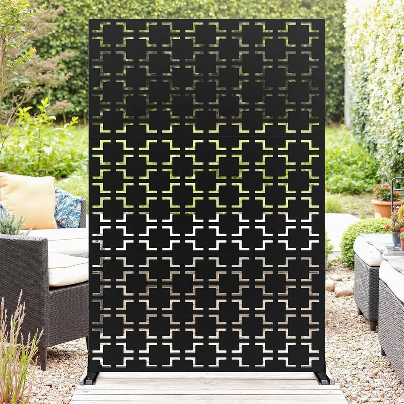 Paravent Extérieur Métal Noir Ajouré Motif Croix 122 x 198 cm