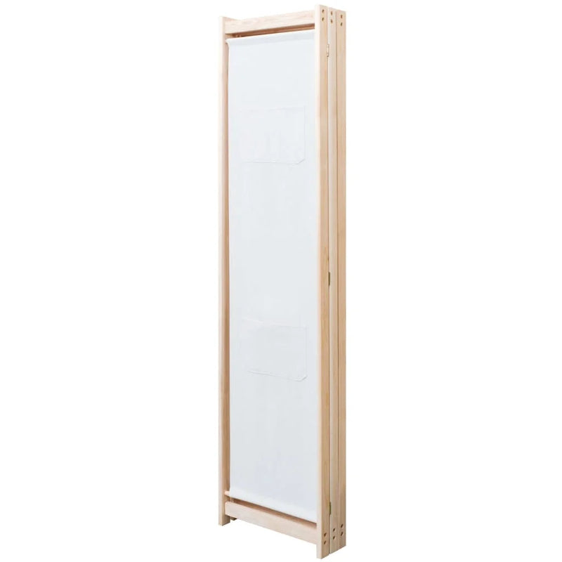 Paravent 3 Panneaux Bois et Tissu Crème 120 x 170 cm