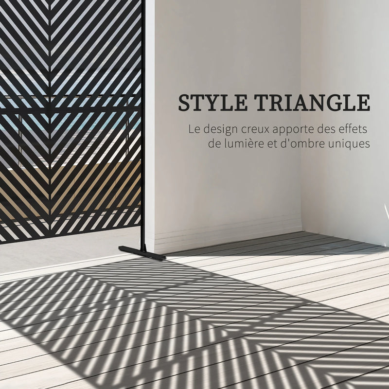 Paravent Extérieur Métal Ajouré Motif Chevrons Noir 122 x 198 cm